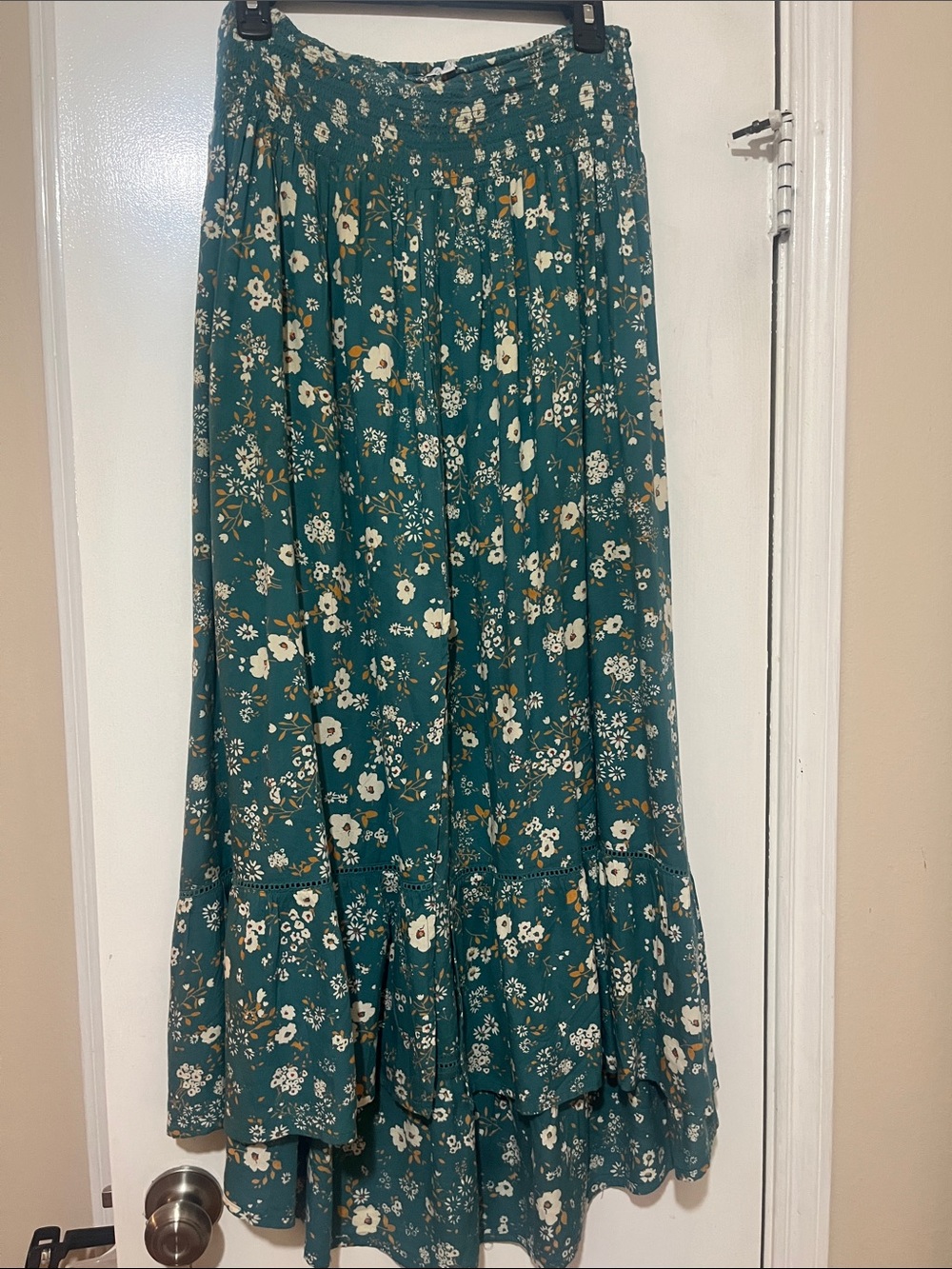 Tiered Floral Maxi Skirt - Teal Floral